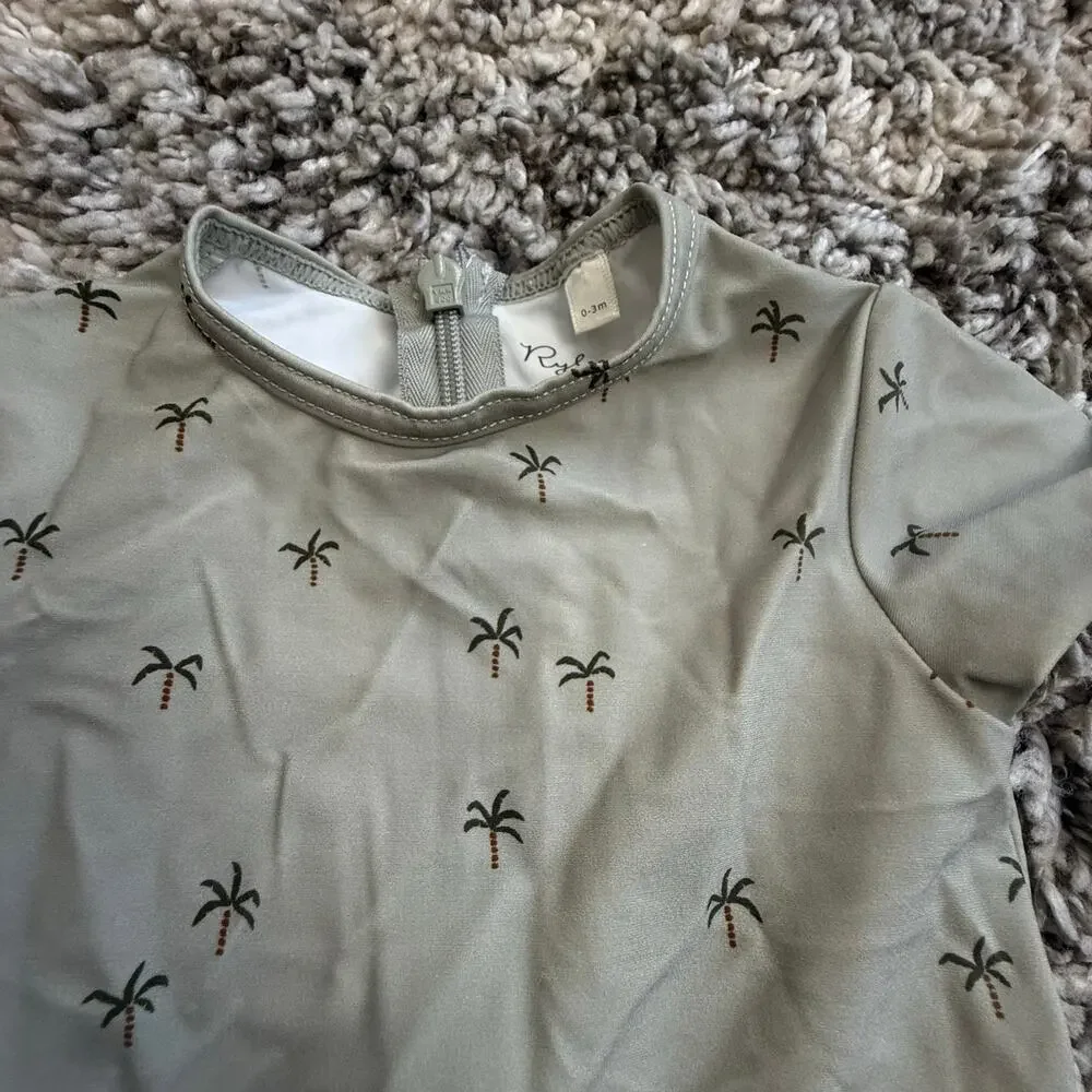 Rylee & Cru 0-3 Months One Piece Palm Tree Print Swimsuit Rash Guard Baby Boy